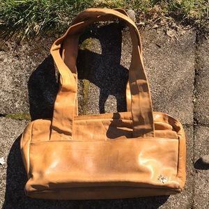 Calleen Cordero Camel/Yellow wide strap handbag